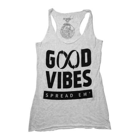 “GOOD VIBES - SPREAD EM” Women's Athletic Grey TriBlend Racerback