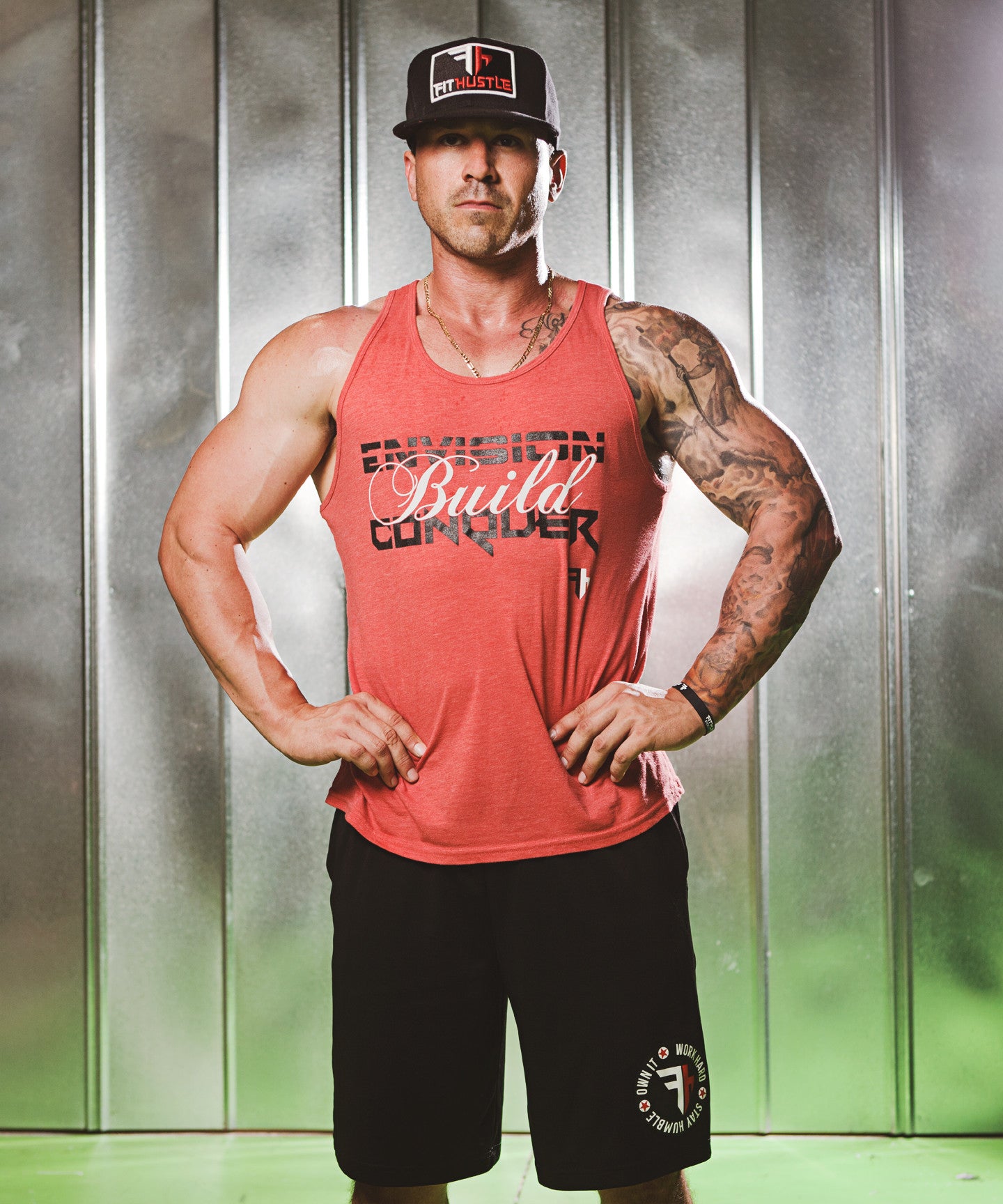 Tri Blend Red -"Envision Build Conquer" Motivational Tank