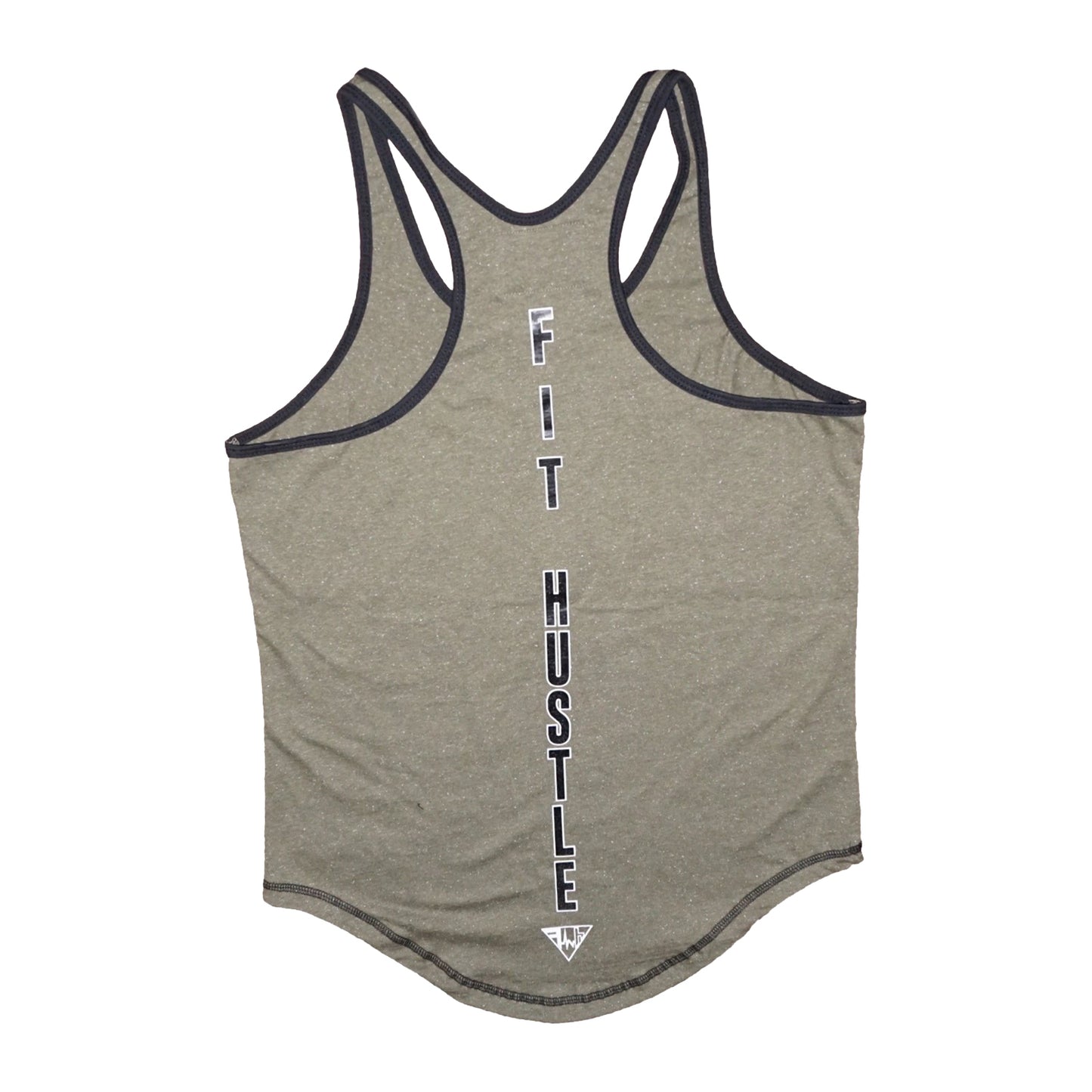 "No Excuses / Just Hustle" Men's Stringer - Heather Olive/Blk Trim