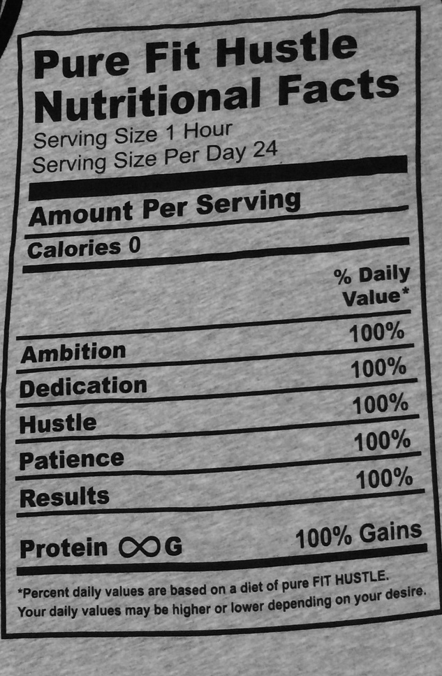 Athletic Heather (90/10)/Blk Pure Fit Hustle Nutritional Facts Tank Back close up