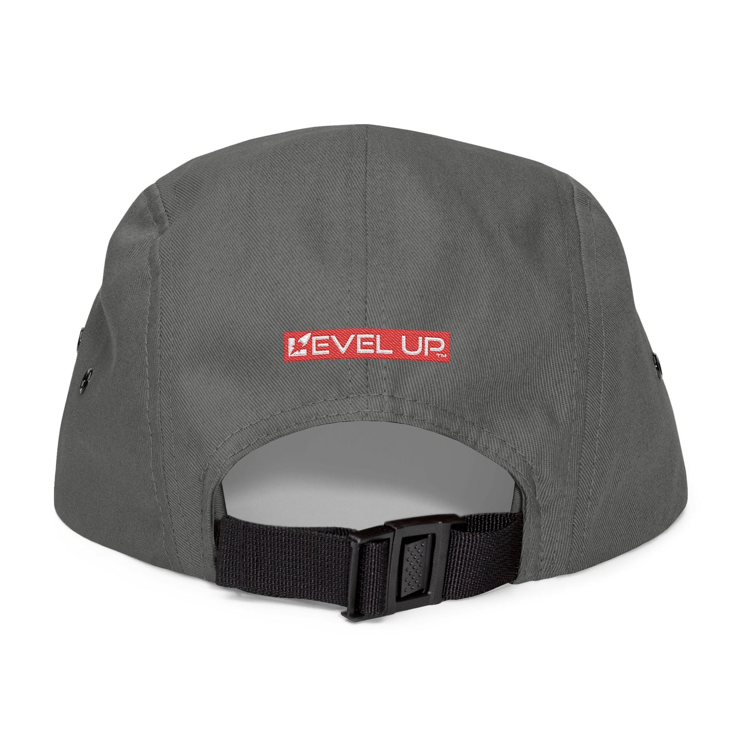 Fit Hustle Embroidered 5-Panel Cap — 'Level Up' Back Patch, Khaki Adjustable Hat