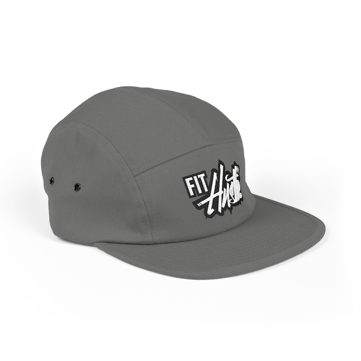 Fit Hustle Embroidered 5-Panel Cap — 'Level Up' Back Patch, Khaki Adjustable Hat