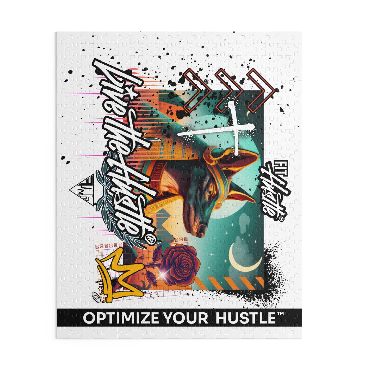 Live the Hustle Jigsaw Puzzle — Anubis Street-Art Design (120/252/500 pcs)
