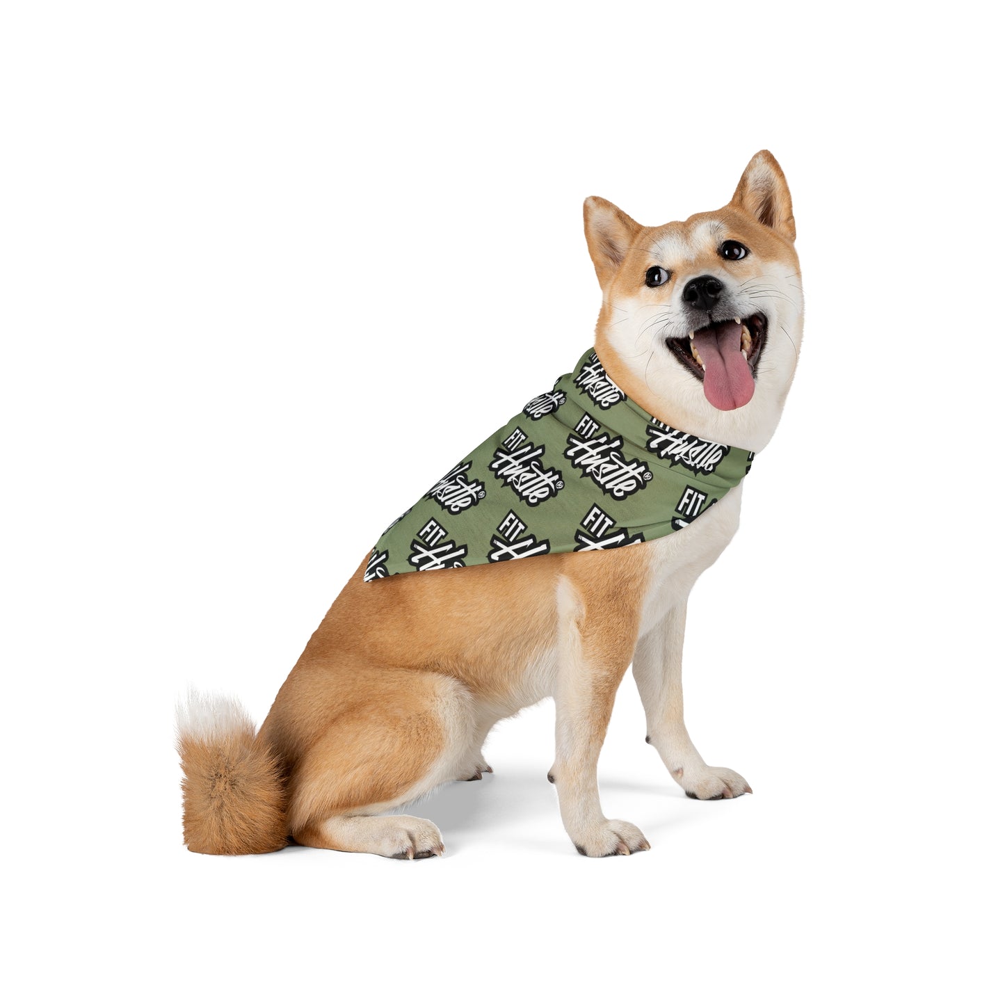 Pet Bandana — Olive "Fit Hustle" Repeated Logo Dog Bandana