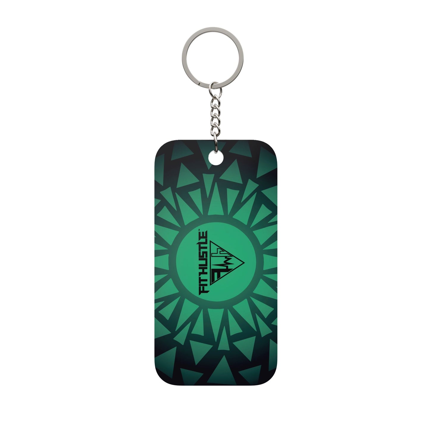 Green Geometric Double-Sided Keychain Charm — Tribal Mandala Design