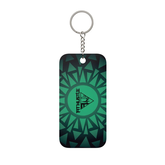 Green Geometric Double-Sided Keychain Charm — Tribal Mandala Design