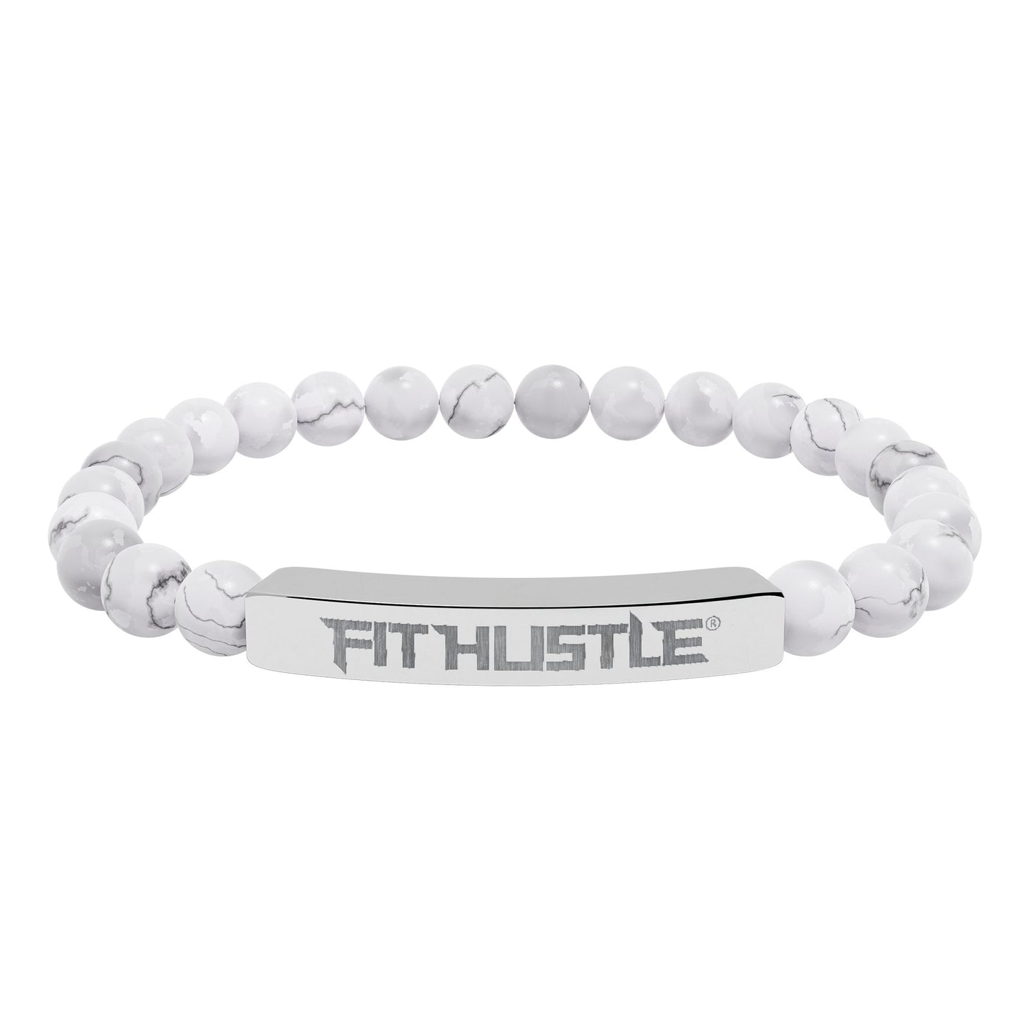 Engraved 'FIT HUSTLE' Natural Stone Stretch Bar Bracelet