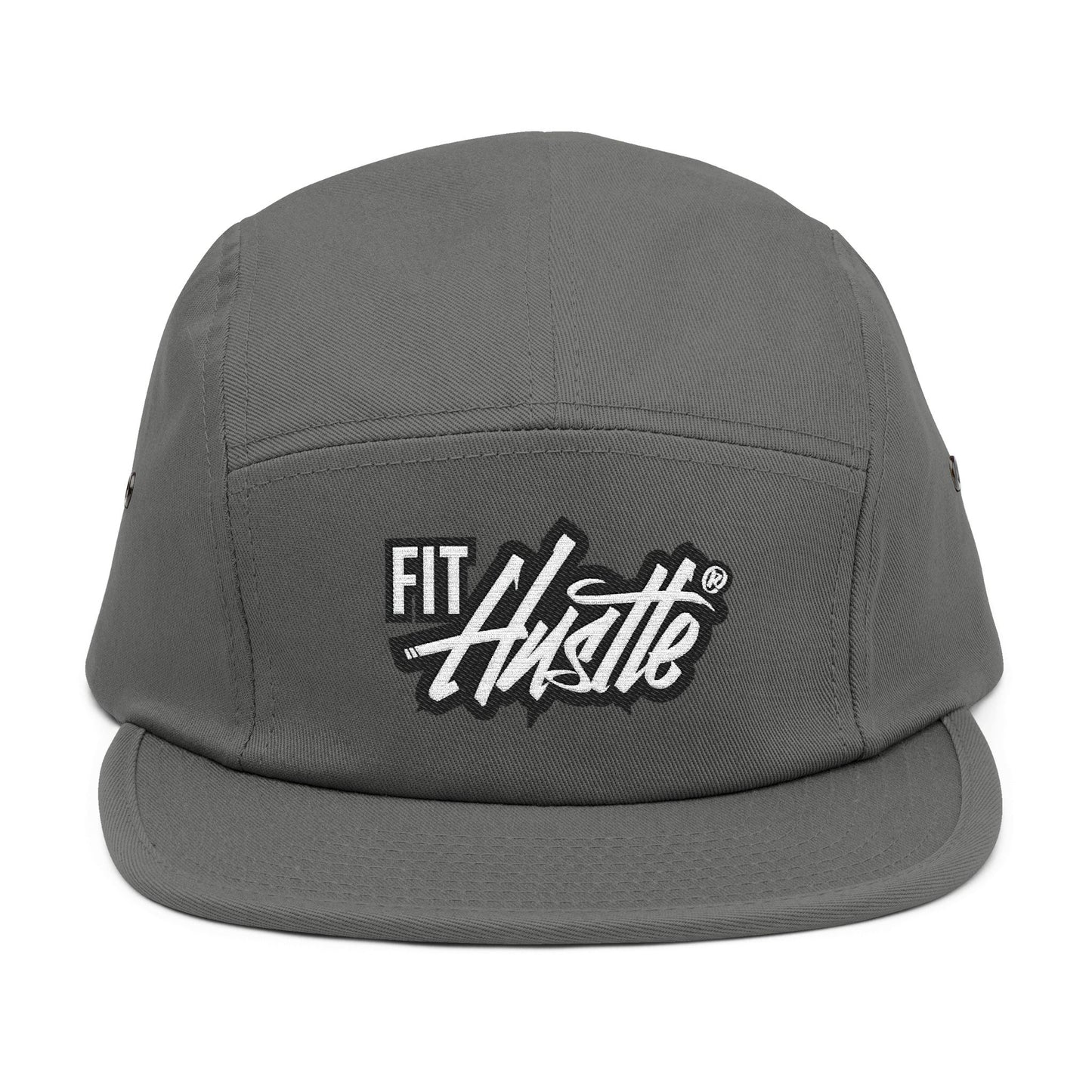 Fit Hustle Embroidered 5-Panel Cap — 'Level Up' Back Patch, Khaki Adjustable Hat