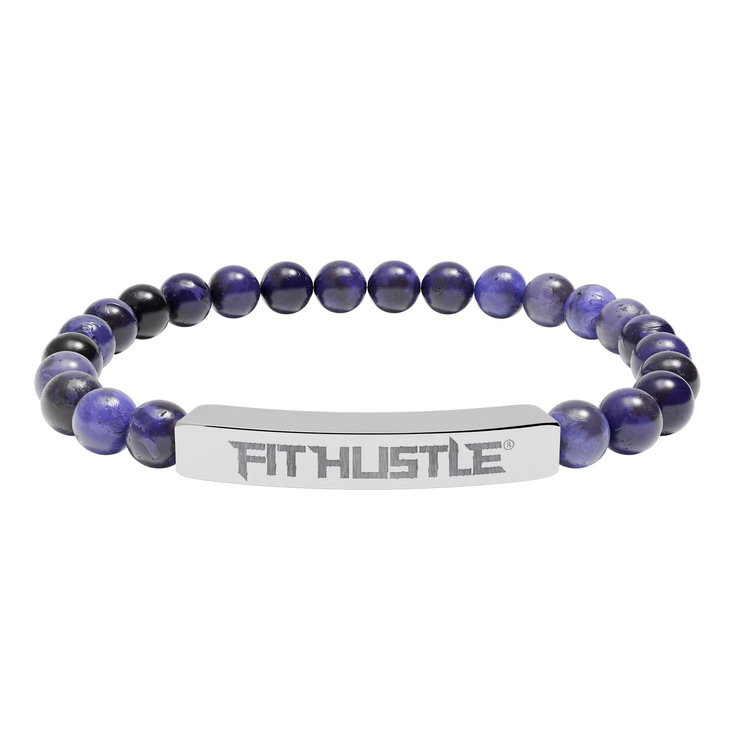 Engraved 'FIT HUSTLE' Natural Stone Stretch Bar Bracelet