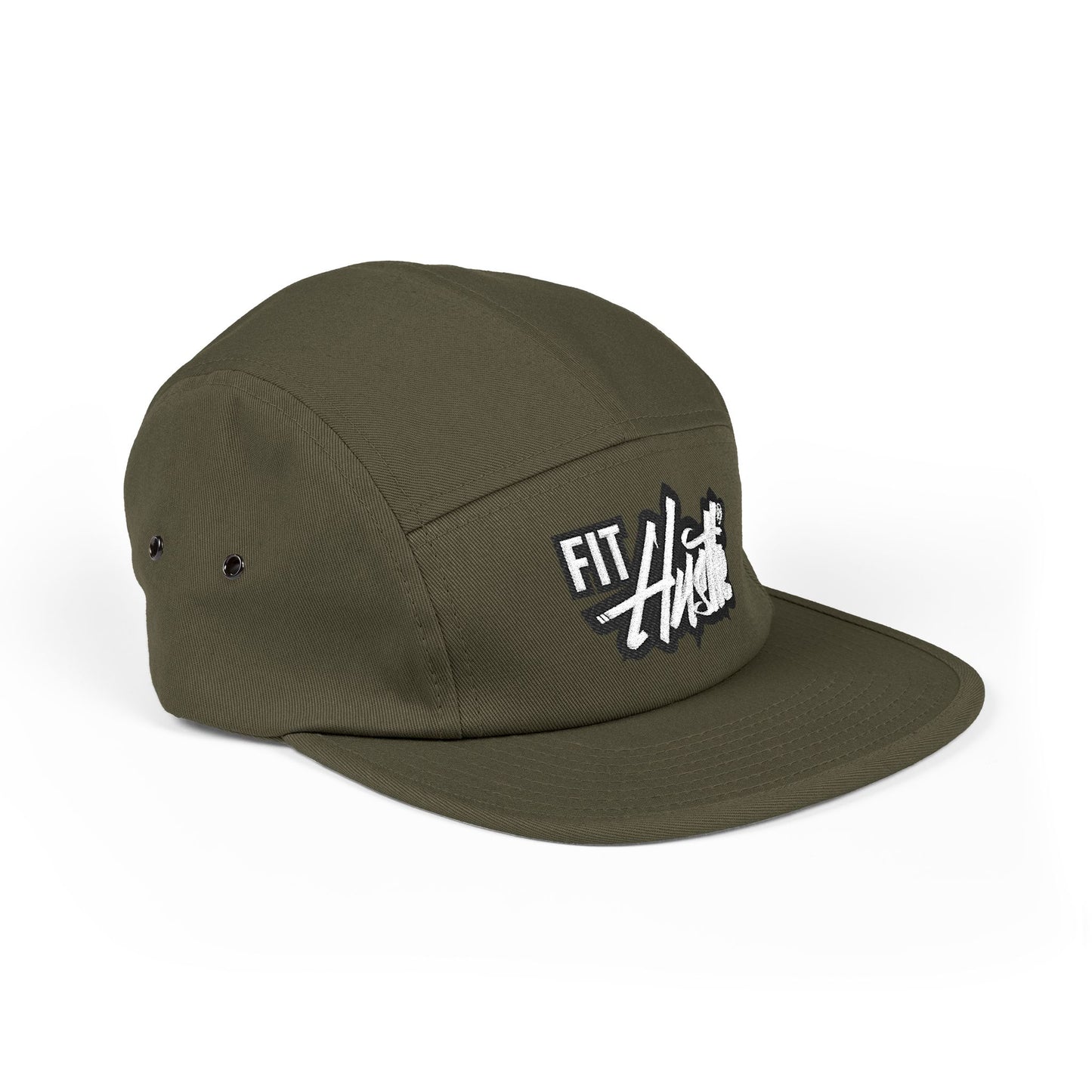 Fit Hustle Embroidered 5-Panel Cap — 'Level Up' Back Patch, Khaki Adjustable Hat
