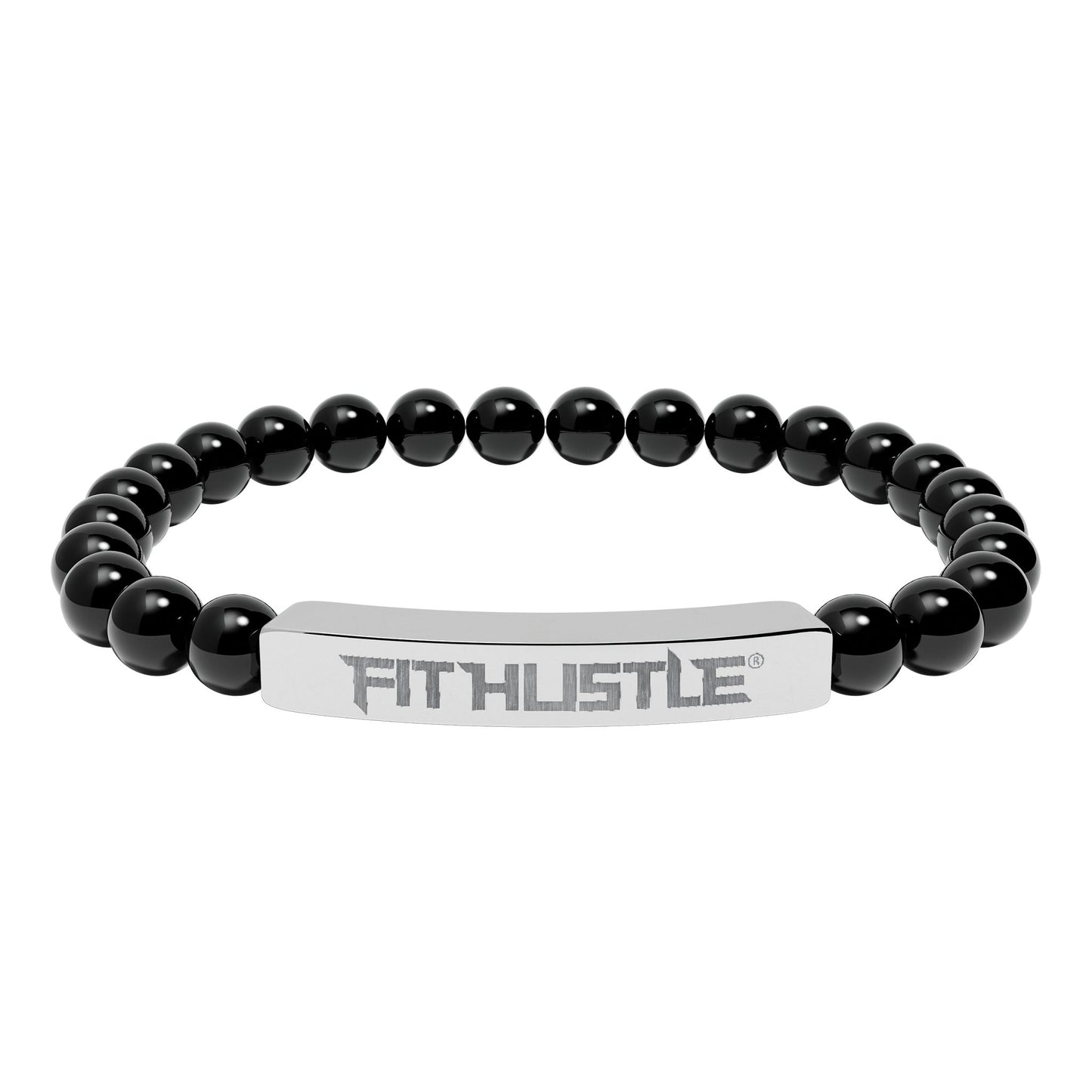 Engraved 'FIT HUSTLE' Natural Stone Stretch Bar Bracelet