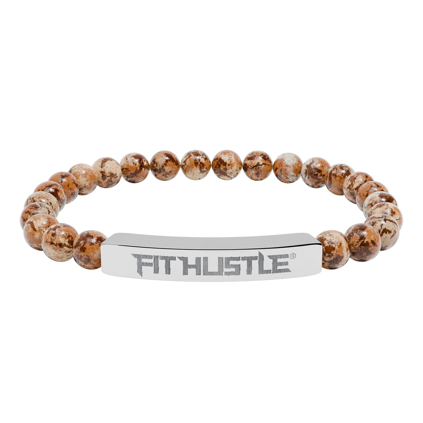 Engraved 'FIT HUSTLE' Natural Stone Stretch Bar Bracelet
