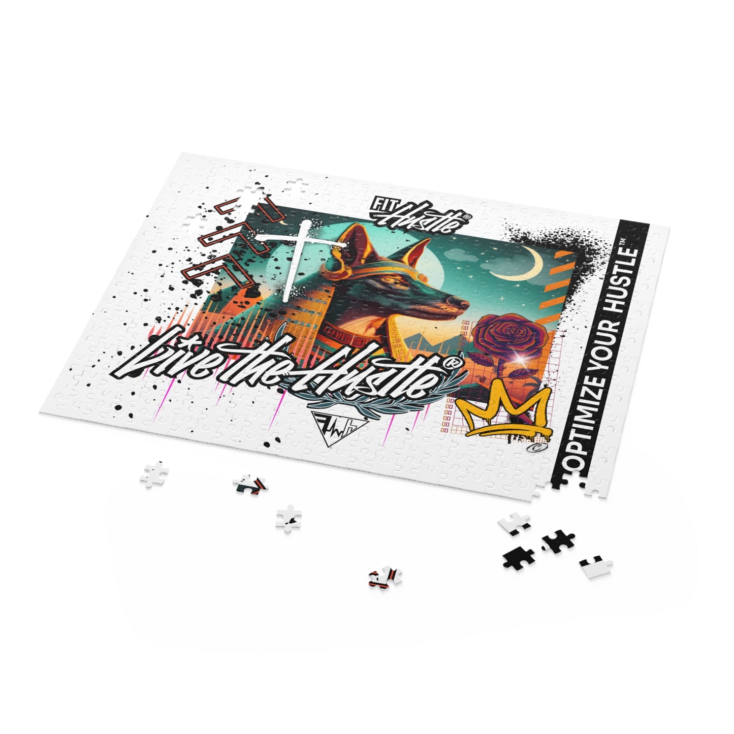 Live the Hustle Jigsaw Puzzle — Anubis Street-Art Design (120/252/500 pcs)