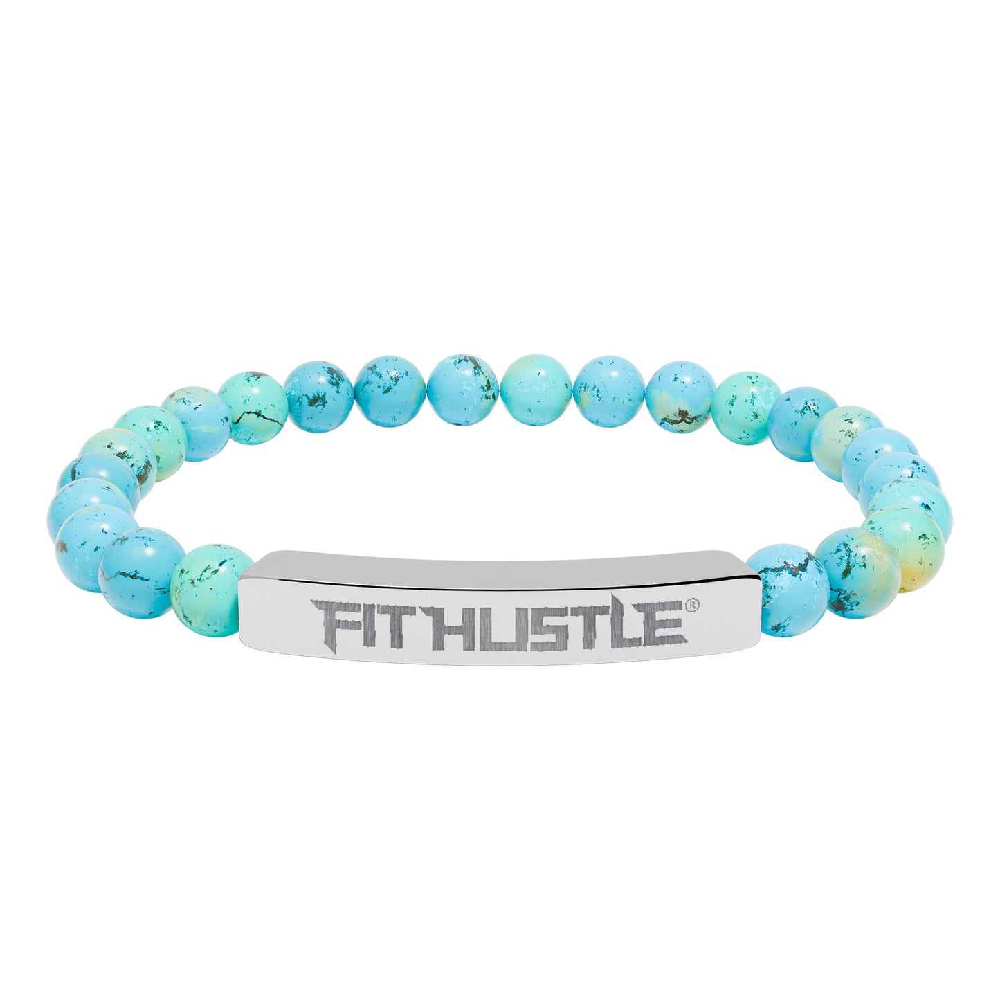 Engraved 'FIT HUSTLE' Natural Stone Stretch Bar Bracelet