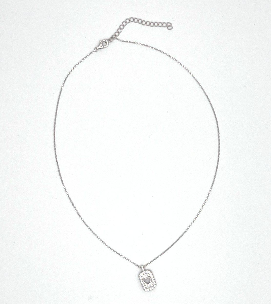 925 Silver Moissanite Heart Dog Tag Pendant Necklace 2.00 CTW 16-18" NEW #266