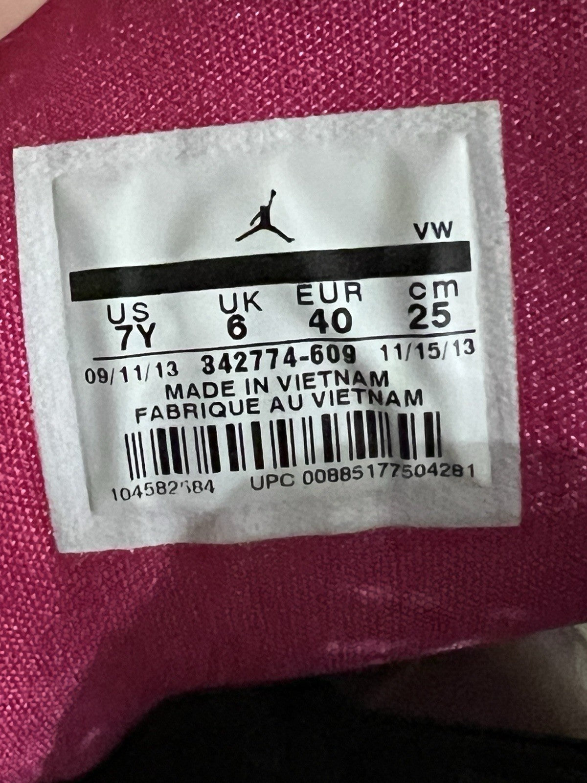Air Jordan True Flight GG Valentine's Day Vivid Pink 7Y Big Kids New with Box