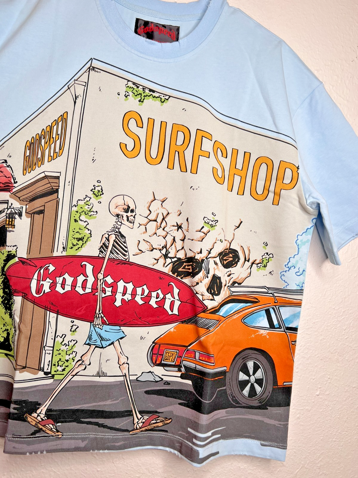 Authentic Godspeed Surfshop Graphic T-Shirt Sky Blue XS NWT MMXXV