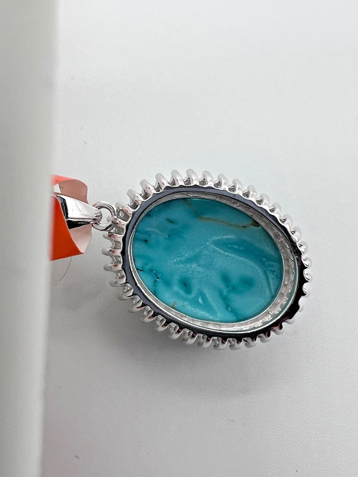 925 Sterling Silver Natural Turquoise Pendant 0.80 CTW Moissanite Halo NEW #291