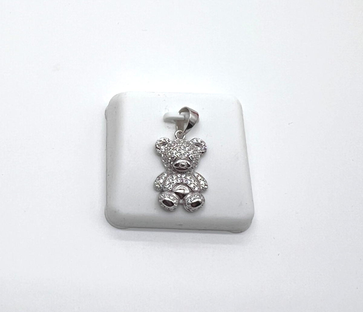 925 Sterling Silver Clear Spinel Teddy Bear Pendant 1.06" NEW #189