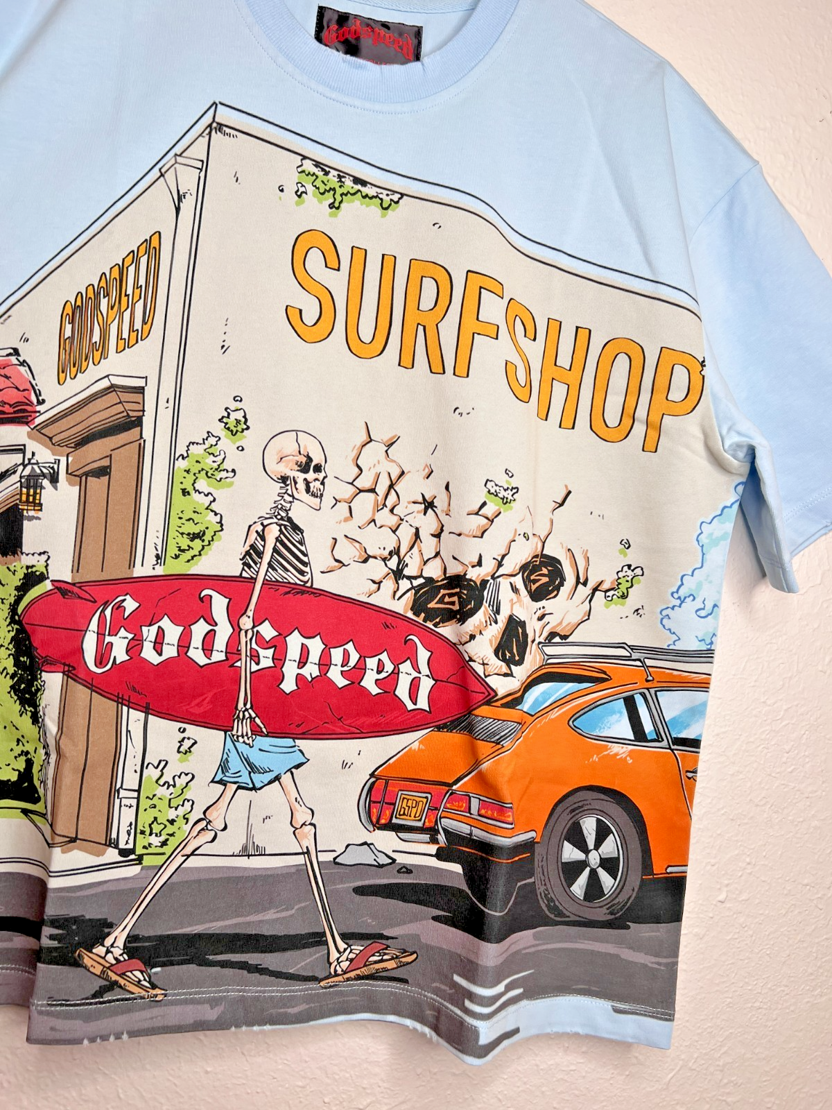 Authentic Godspeed Surfshop Graphic T-Shirt Sky Blue XS NWT MMXXV