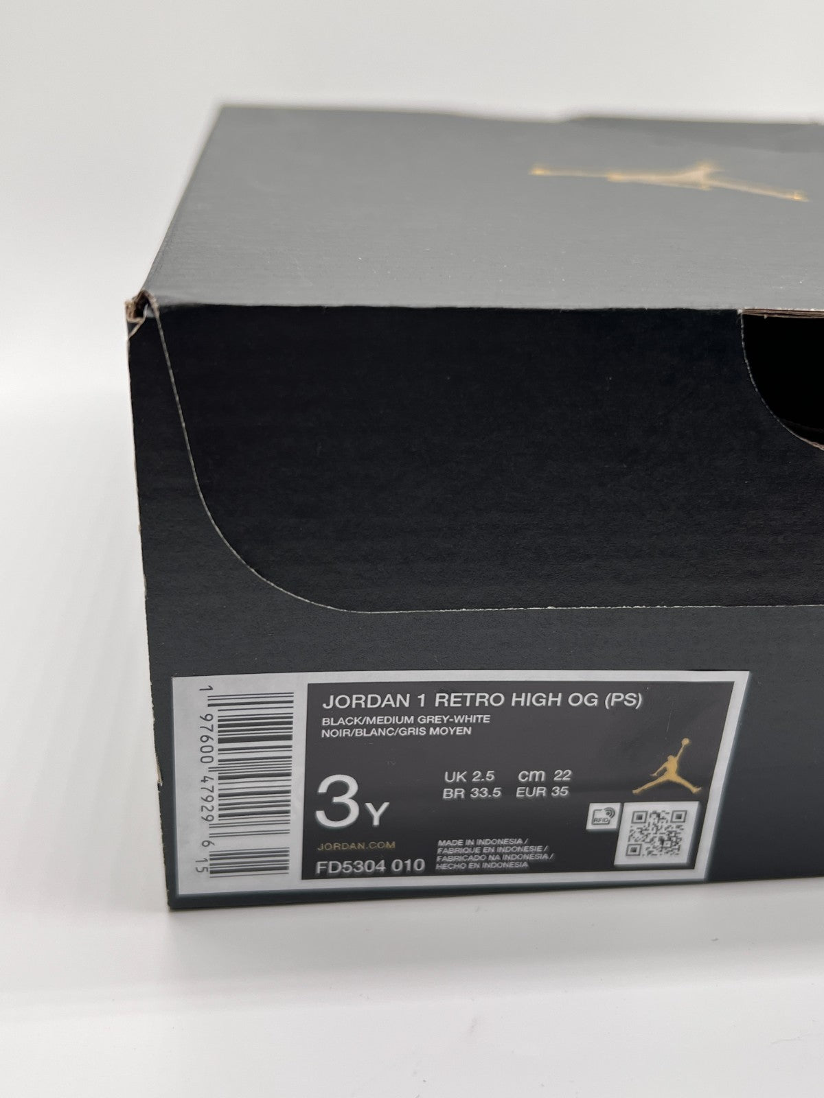 Nike Air Jordan 1 Retro High OG PS Black Medium Grey FD5304-010 Size 3Y New