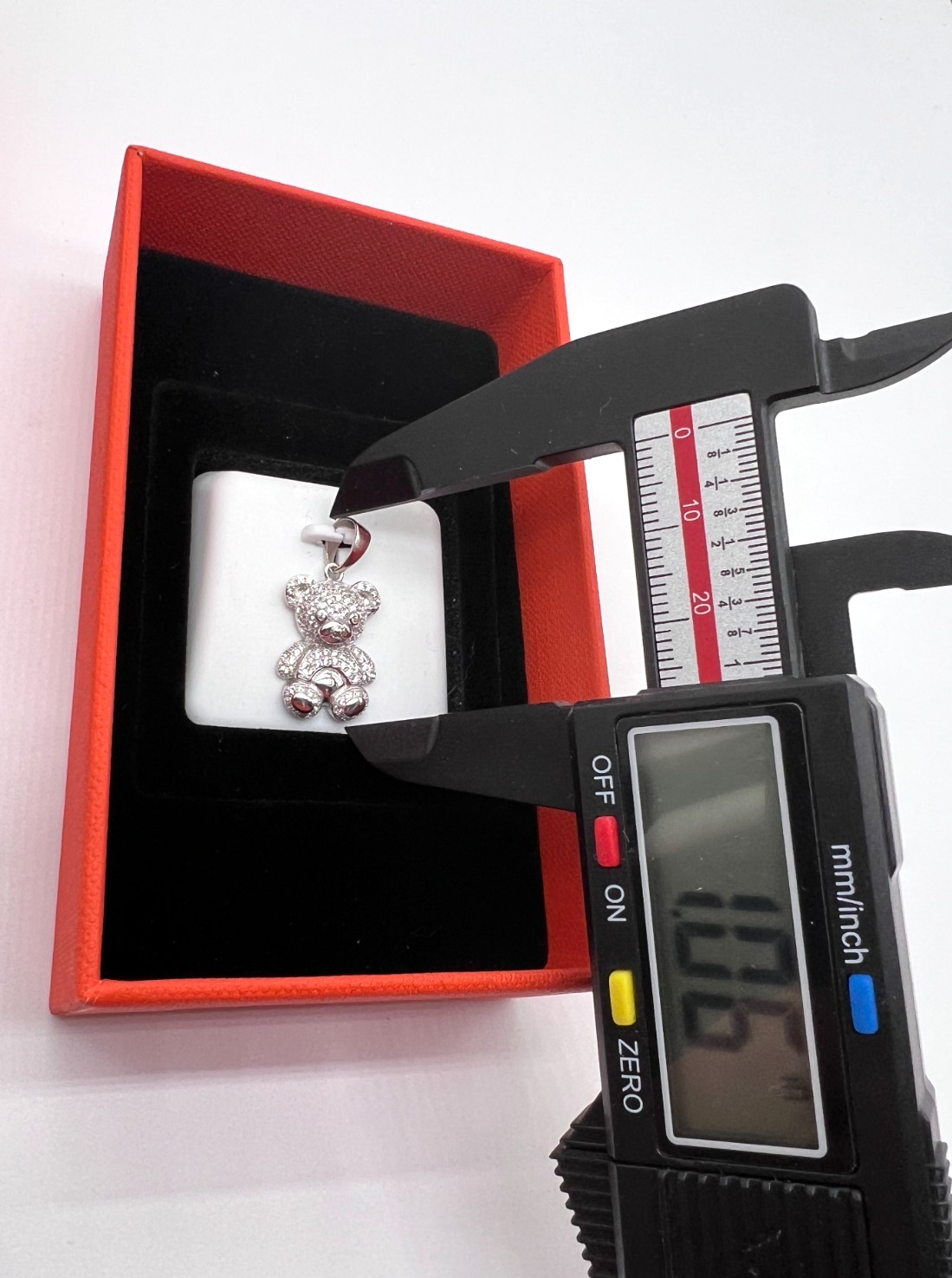 925 Sterling Silver Clear Spinel Teddy Bear Pendant 1.06" NEW #189