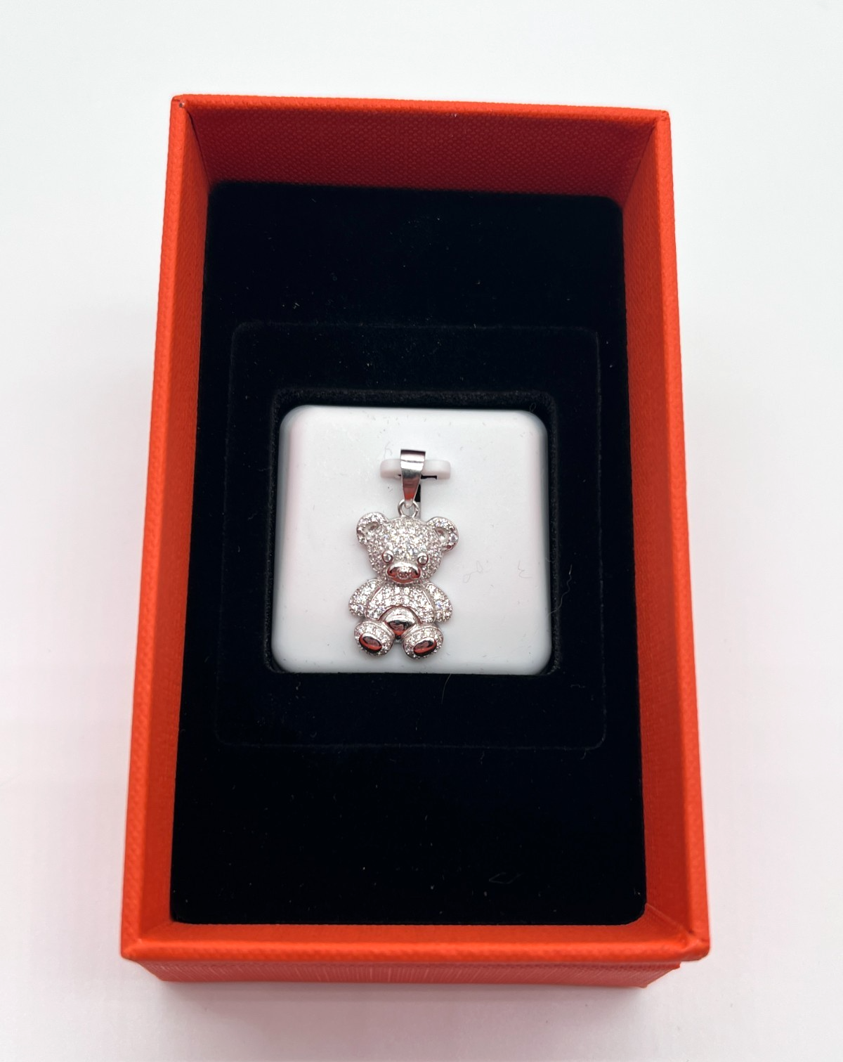 925 Sterling Silver Clear Spinel Teddy Bear Pendant 1.06" NEW #189
