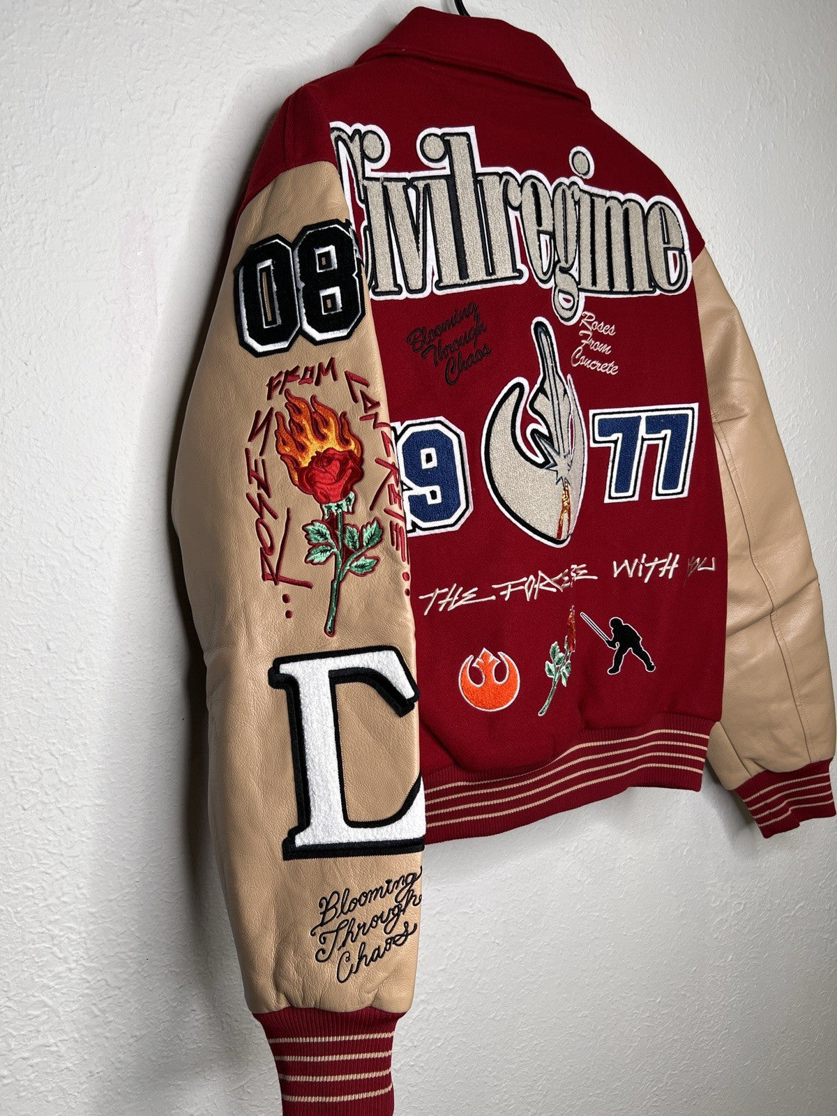 Civil Regime x Star Wars Rebellion Varsity Jacket Red Tan Medium NWT