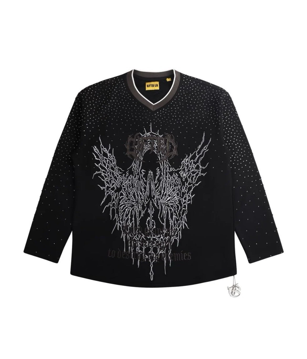 GFTD LA Skeleton 00 Rhinestone Hockey Jersey Black Size Medium NWT