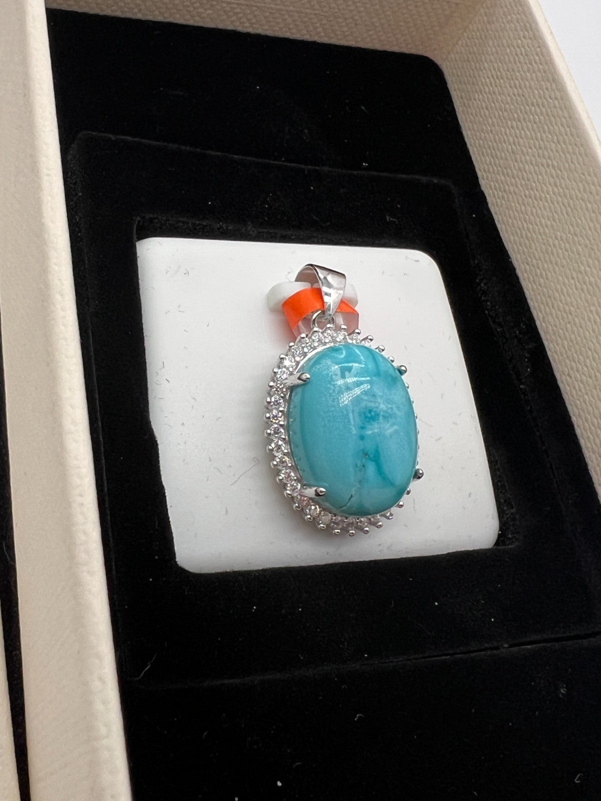 925 Sterling Silver Natural Turquoise Pendant 0.80 CTW Moissanite Halo NEW #291