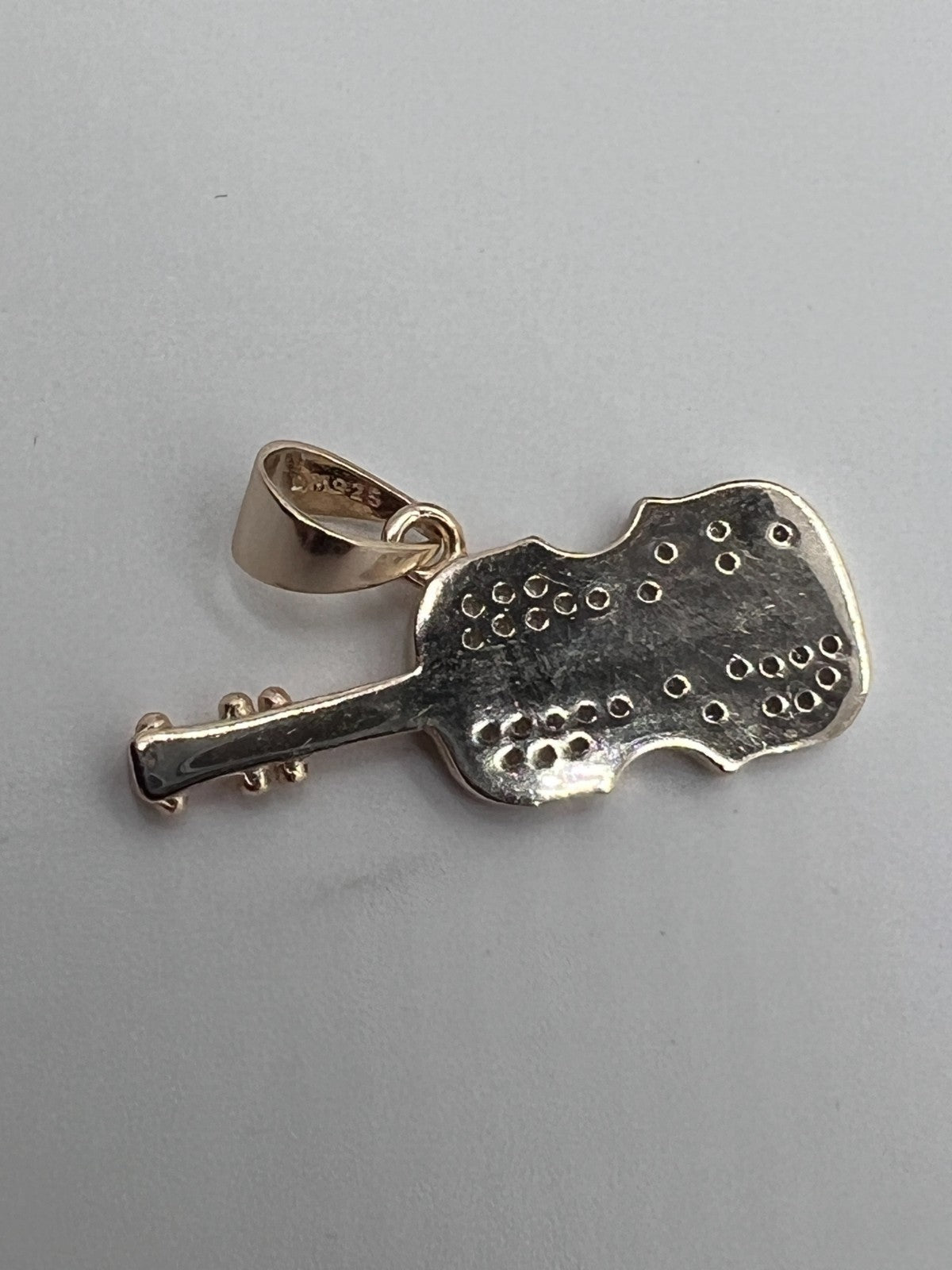0.50 CTW Moissanite Violin Pendant Solid 925 Silver Gold Plated Fiddle Charm