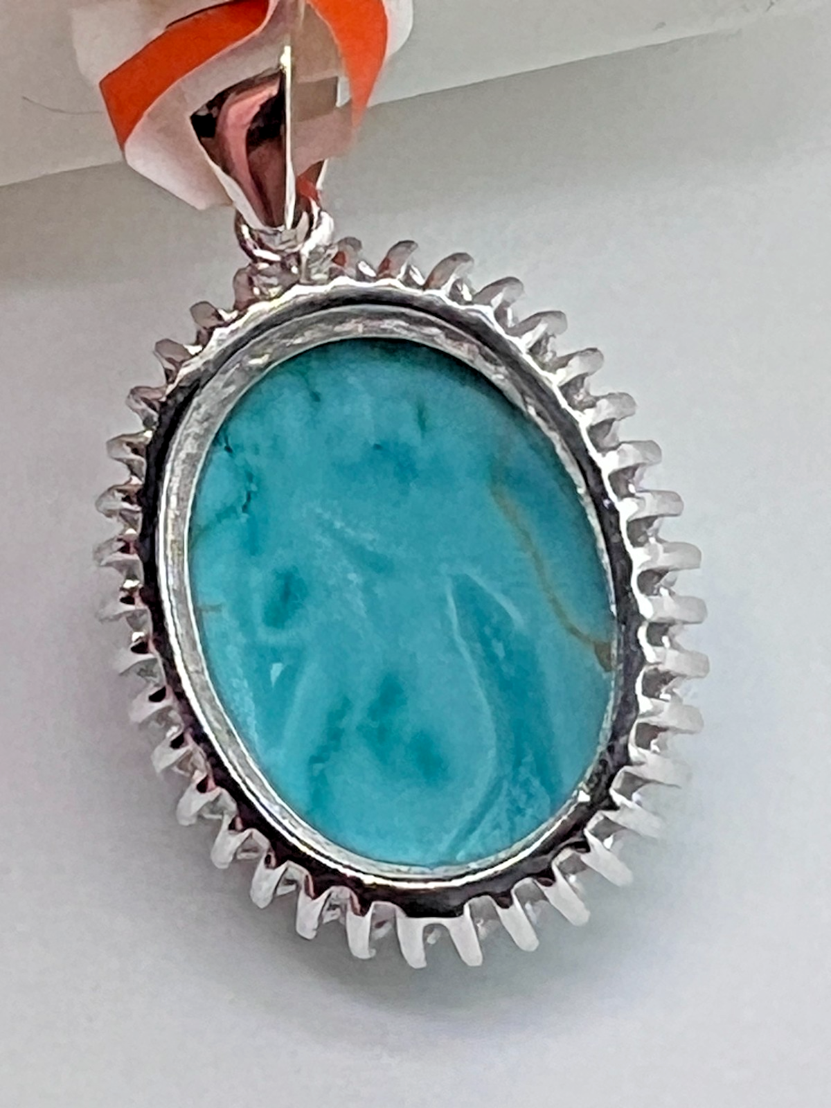 925 Sterling Silver Natural Turquoise Pendant 0.80 CTW Moissanite Halo NEW #291