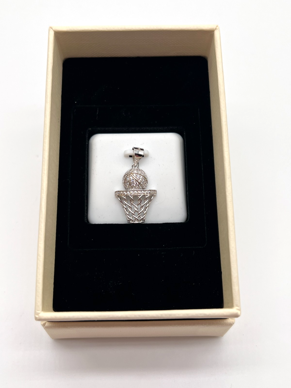 925 Sterling Silver White Spinel Basketball Hoop Pendant Charm New