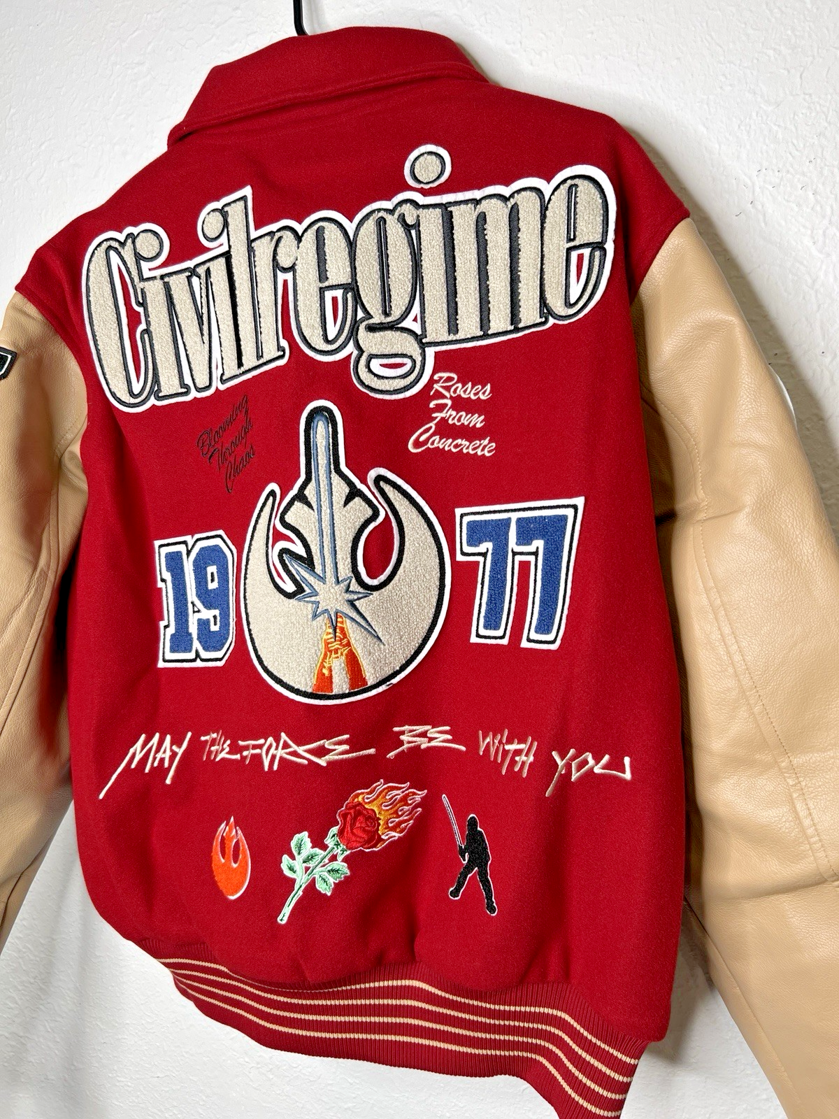 Civil Regime x Star Wars Rebellion Varsity Jacket Red Tan Medium NWT
