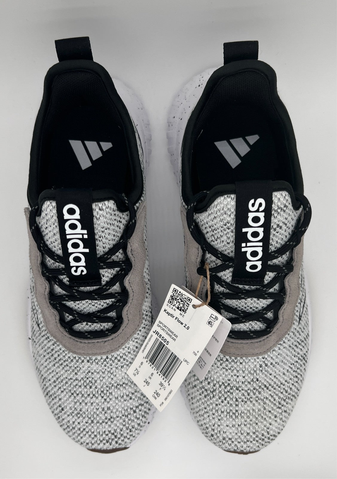 Adidas Kaptir Flow 2.0 White Black Knit Sneakers JR8505 Women's 8.5 New
