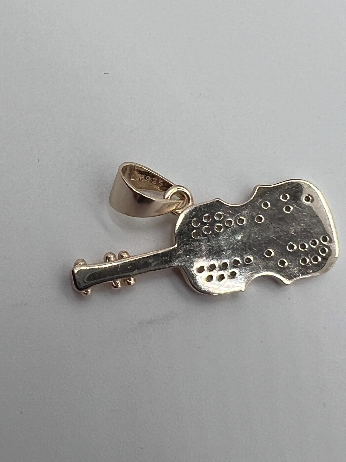 0.50 CTW Moissanite Violin Pendant Solid 925 Silver Gold Plated Fiddle Charm