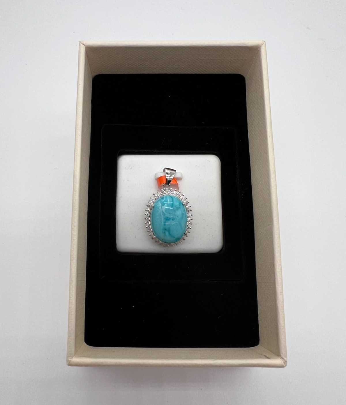 925 Sterling Silver Natural Turquoise Pendant 0.80 CTW Moissanite Halo NEW #291