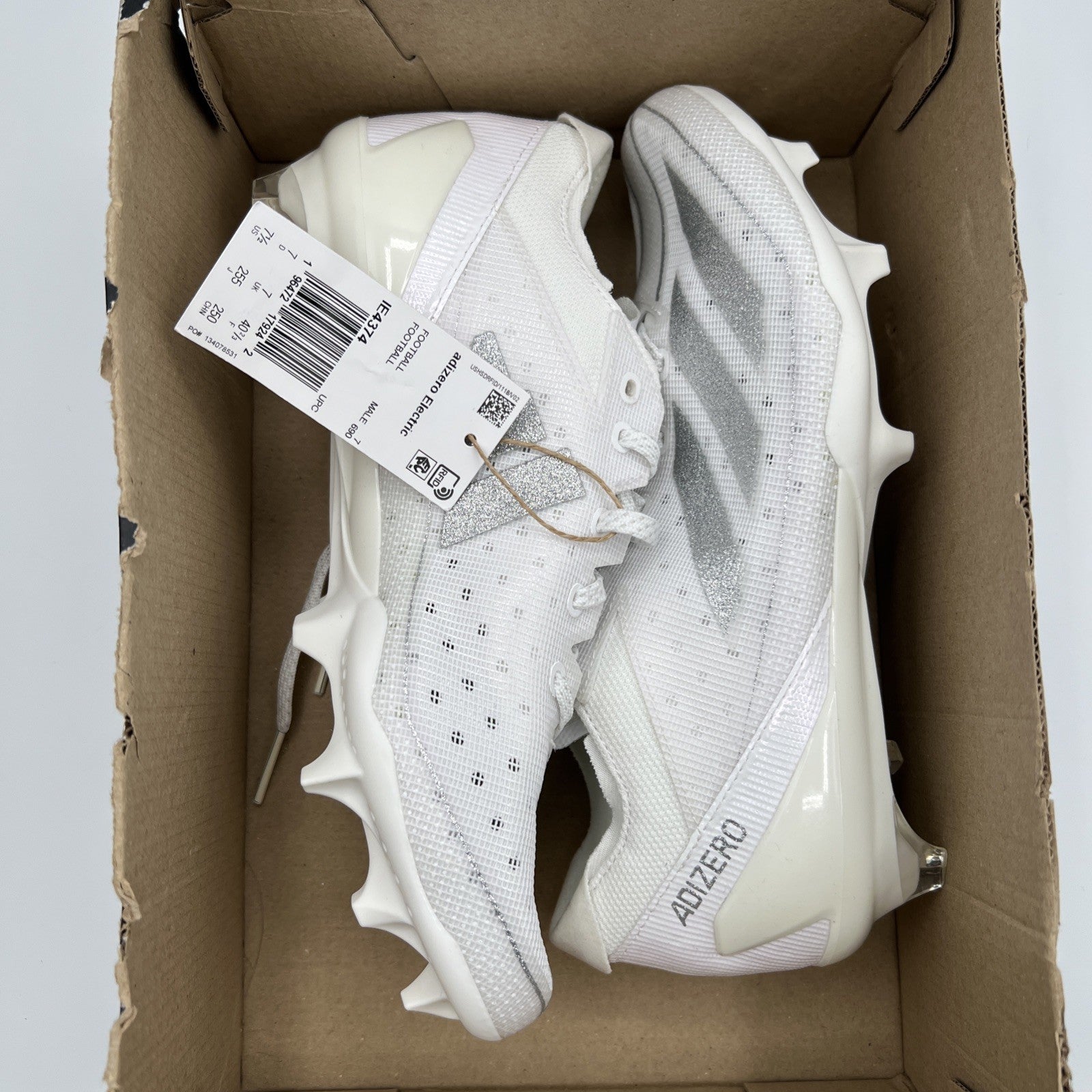 adidas Adizero Electric Football Cleats White Silver IE4374 Men’s 7.5 New