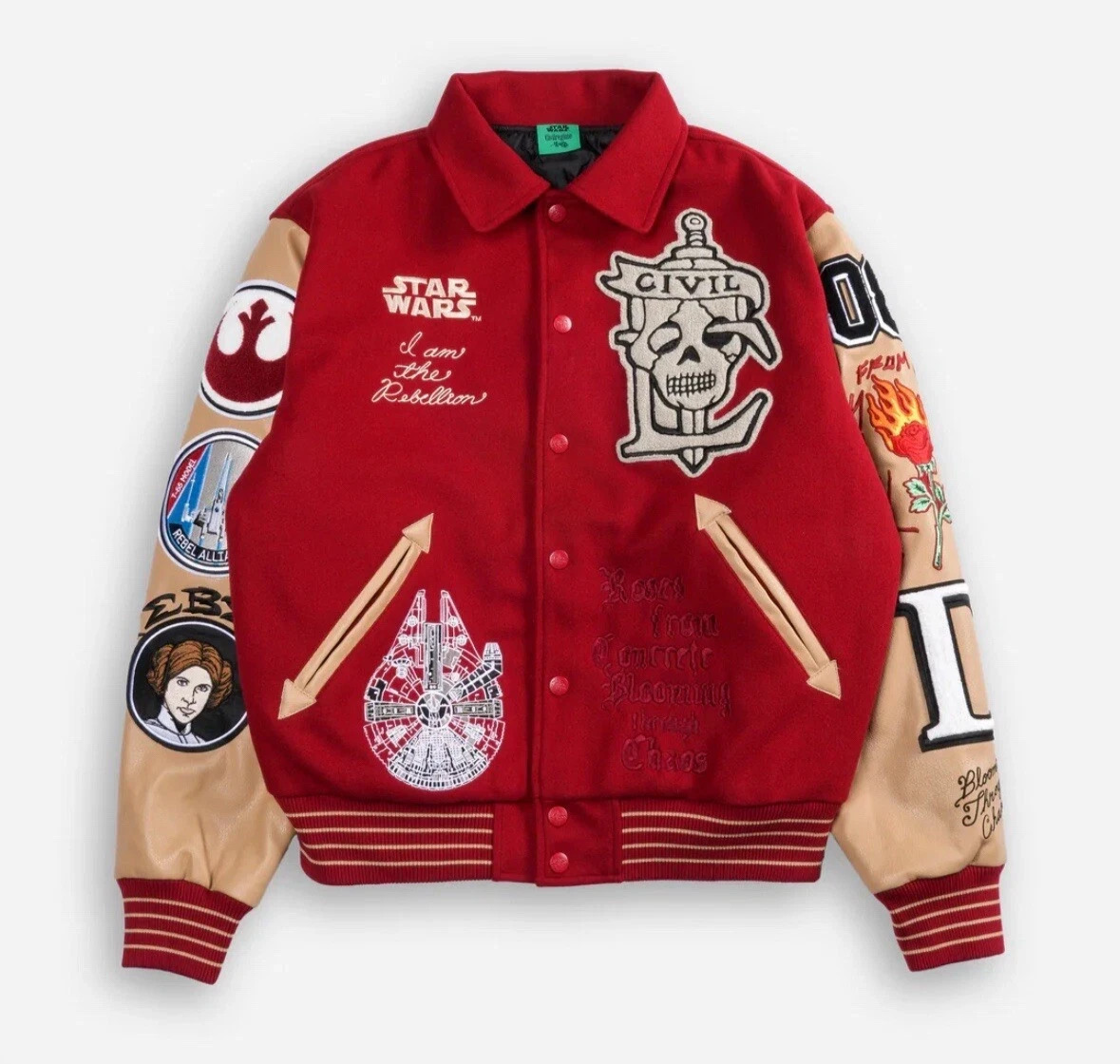 Civil Regime x Star Wars Rebellion Varsity Jacket Red Tan Medium NWT