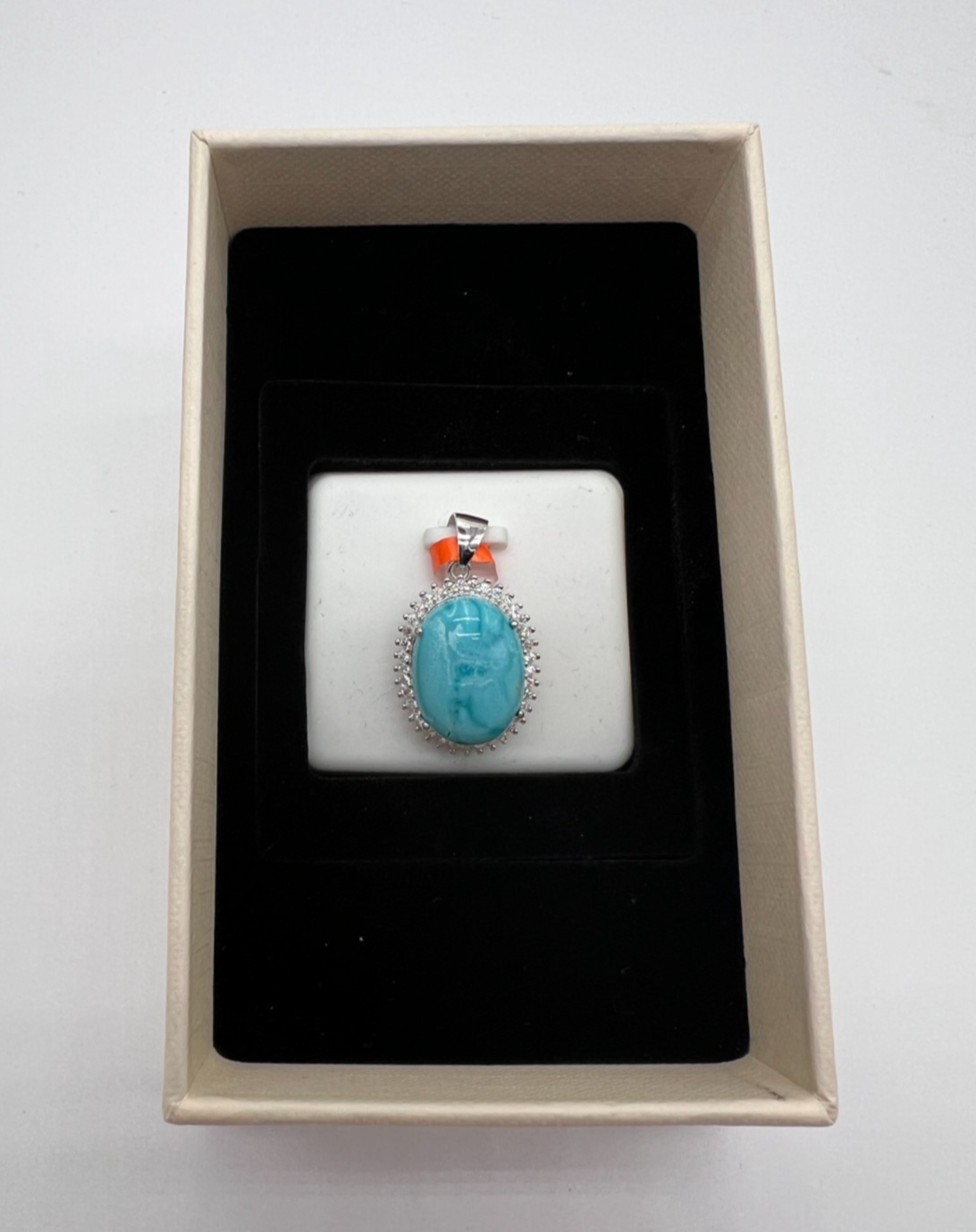 925 Sterling Silver Natural Turquoise Pendant 0.80 CTW Moissanite Halo NEW #291