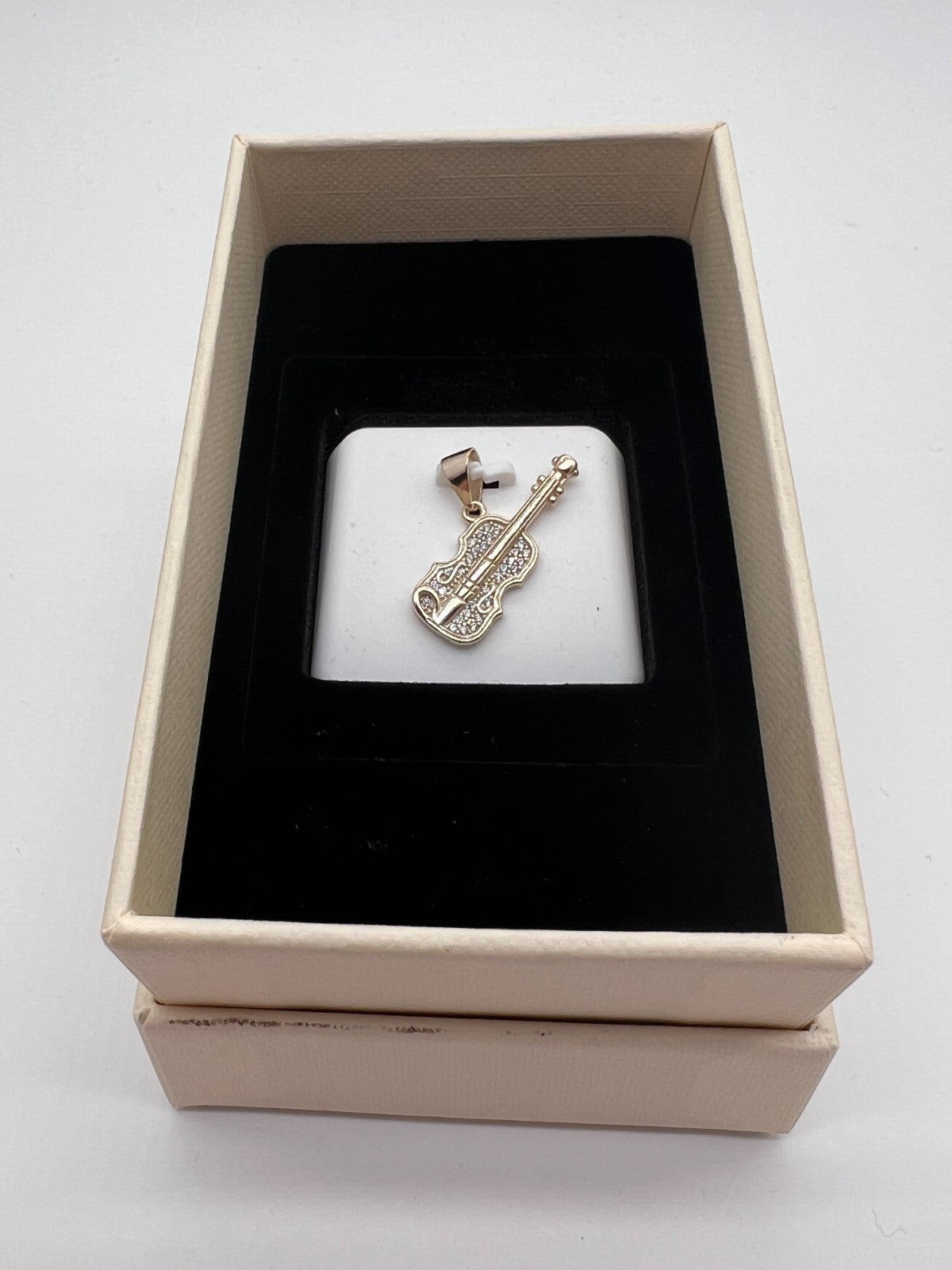 0.50 CTW Moissanite Violin Pendant Solid 925 Silver Gold Plated Fiddle Charm