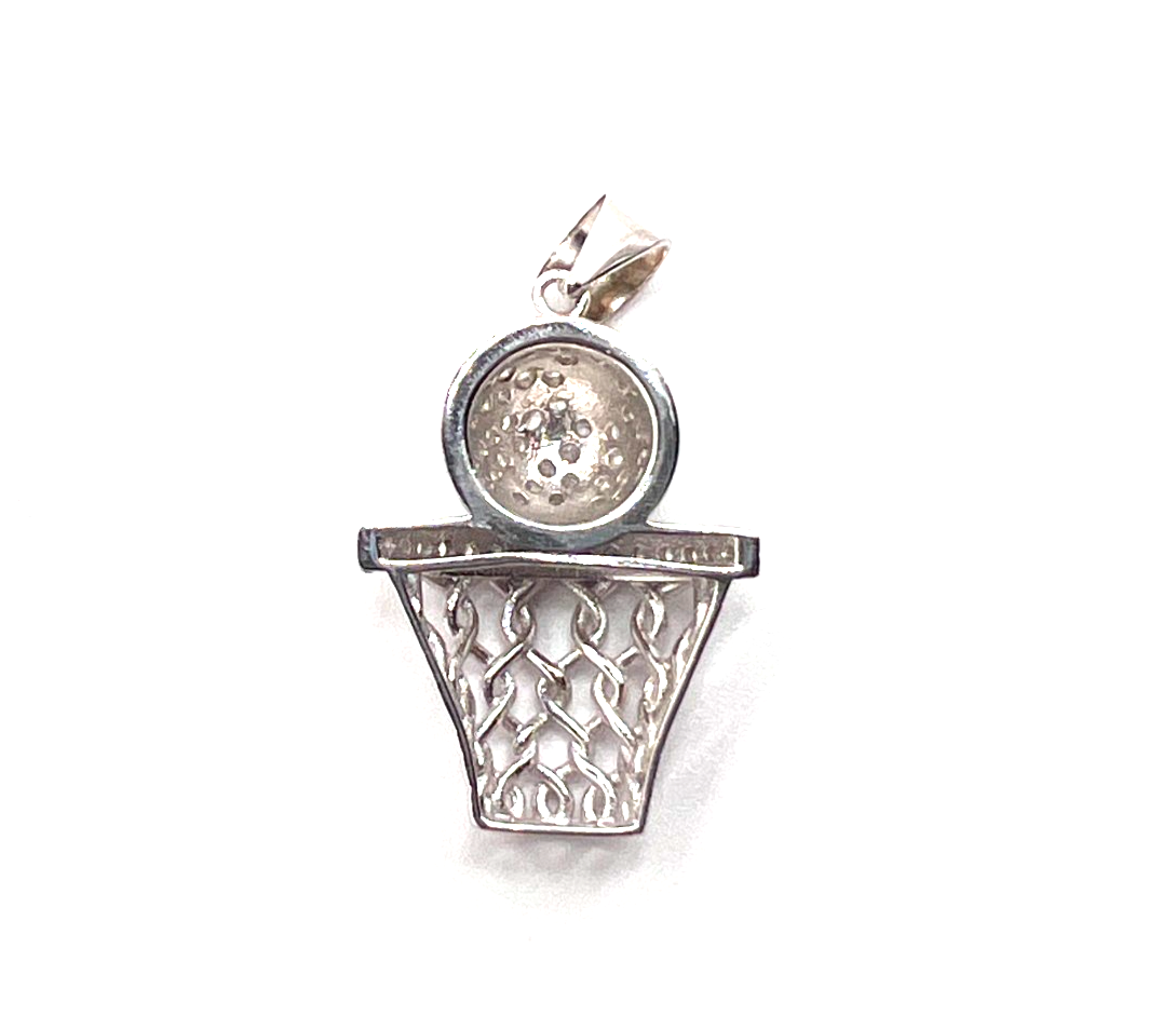 925 Sterling Silver White Spinel Basketball Hoop Pendant Charm New