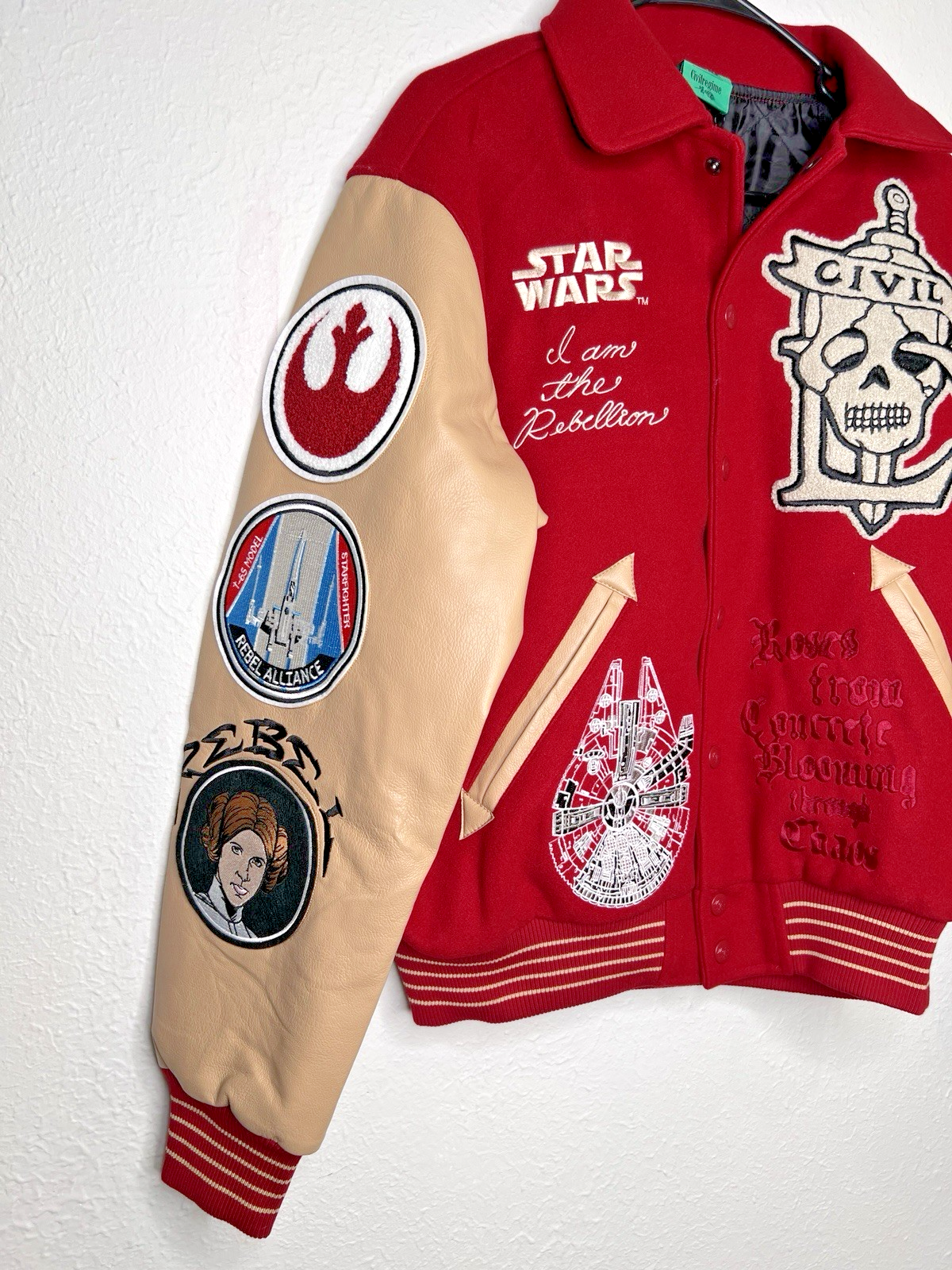 Civil Regime x Star Wars Rebellion Varsity Jacket Red Tan Medium NWT