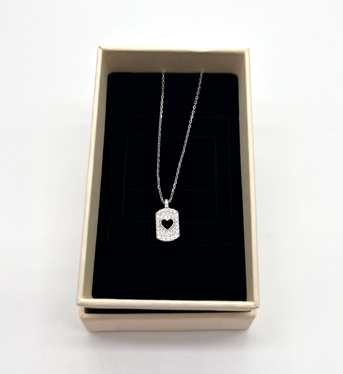 925 Silver Moissanite Heart Dog Tag Pendant Necklace 2.00 CTW 16-18" NEW #266