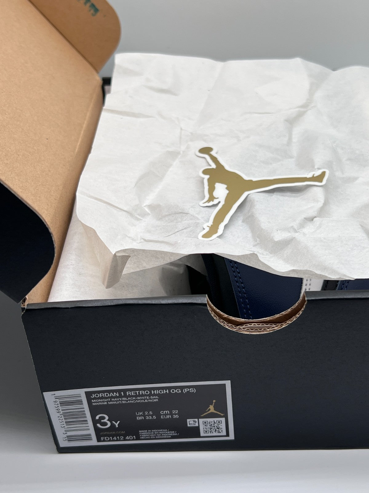 Nike Air Jordan 1 Retro High OG PS Midnight Navy FD1412-401 Size 3Y New