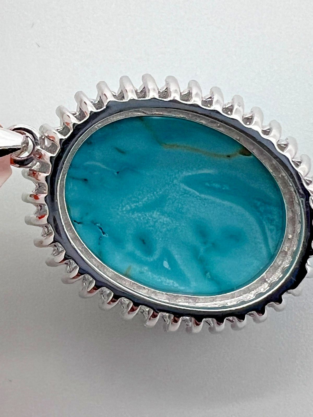 925 Sterling Silver Natural Turquoise Pendant 0.80 CTW Moissanite Halo NEW #291