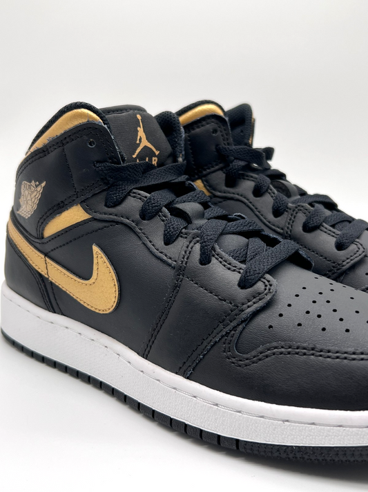 Nike Air Jordan 1 Mid Black/Metallic Gold-White GS Sz 5.5y New Rare DQ8423-071