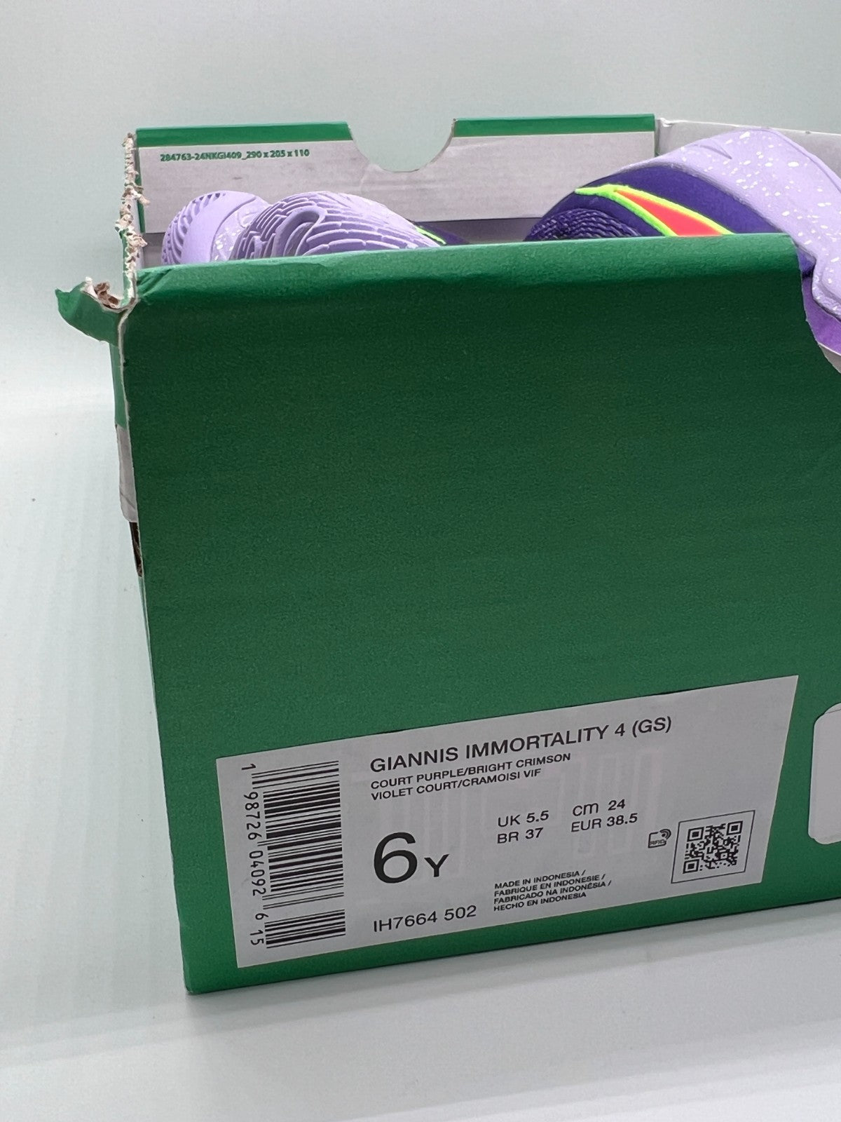 Nike Giannis Immortality 4 Purple/Green Mesh Low Top Kids Sneakers 6Y IH7664