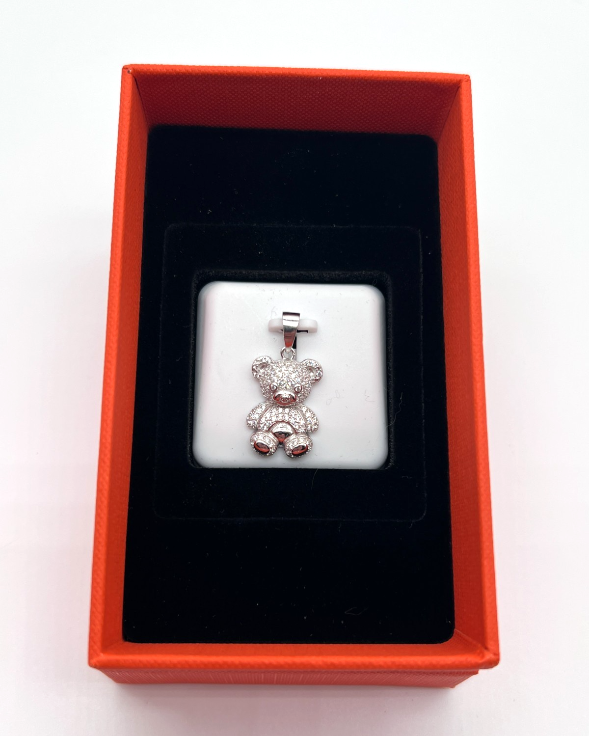 925 Sterling Silver Clear Spinel Teddy Bear Pendant 1.06" NEW #189
