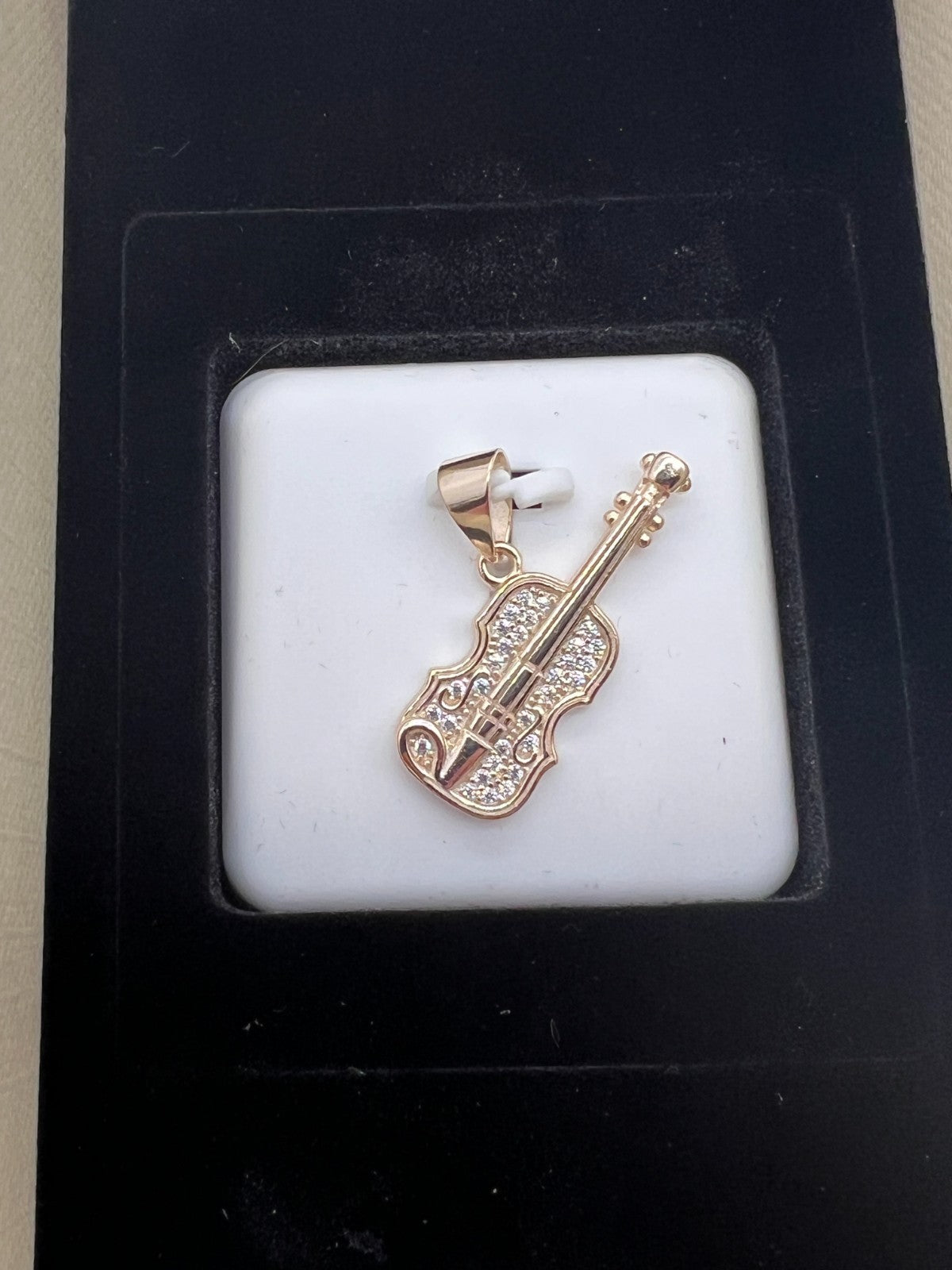0.50 CTW Moissanite Violin Pendant Solid 925 Silver Gold Plated Fiddle Charm